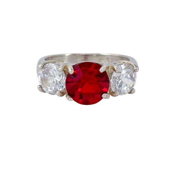 Simulated Ruby Cubic Zirconia Ring | Sterling Silver 925 | Size 6 - Picture 2 of 12